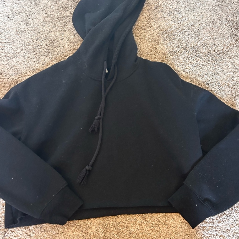 Cropped Black Hoodie with Drawstring
